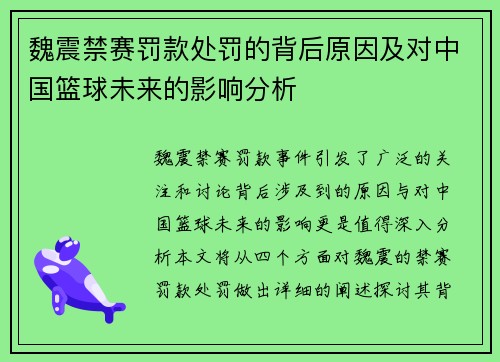 魏震禁赛罚款处罚的背后原因及对中国篮球未来的影响分析 魏震禁赛罚款处罚的背后原因及对中国篮球未来的影响分析